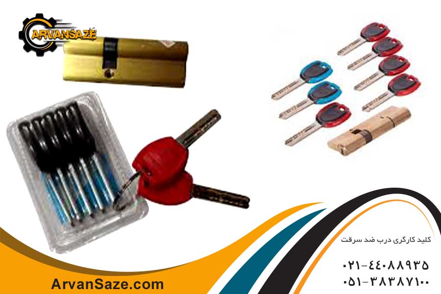 توپی قفل ضد سرقت به همراه چند کلید قرمز و چند کلید آبی رنگ